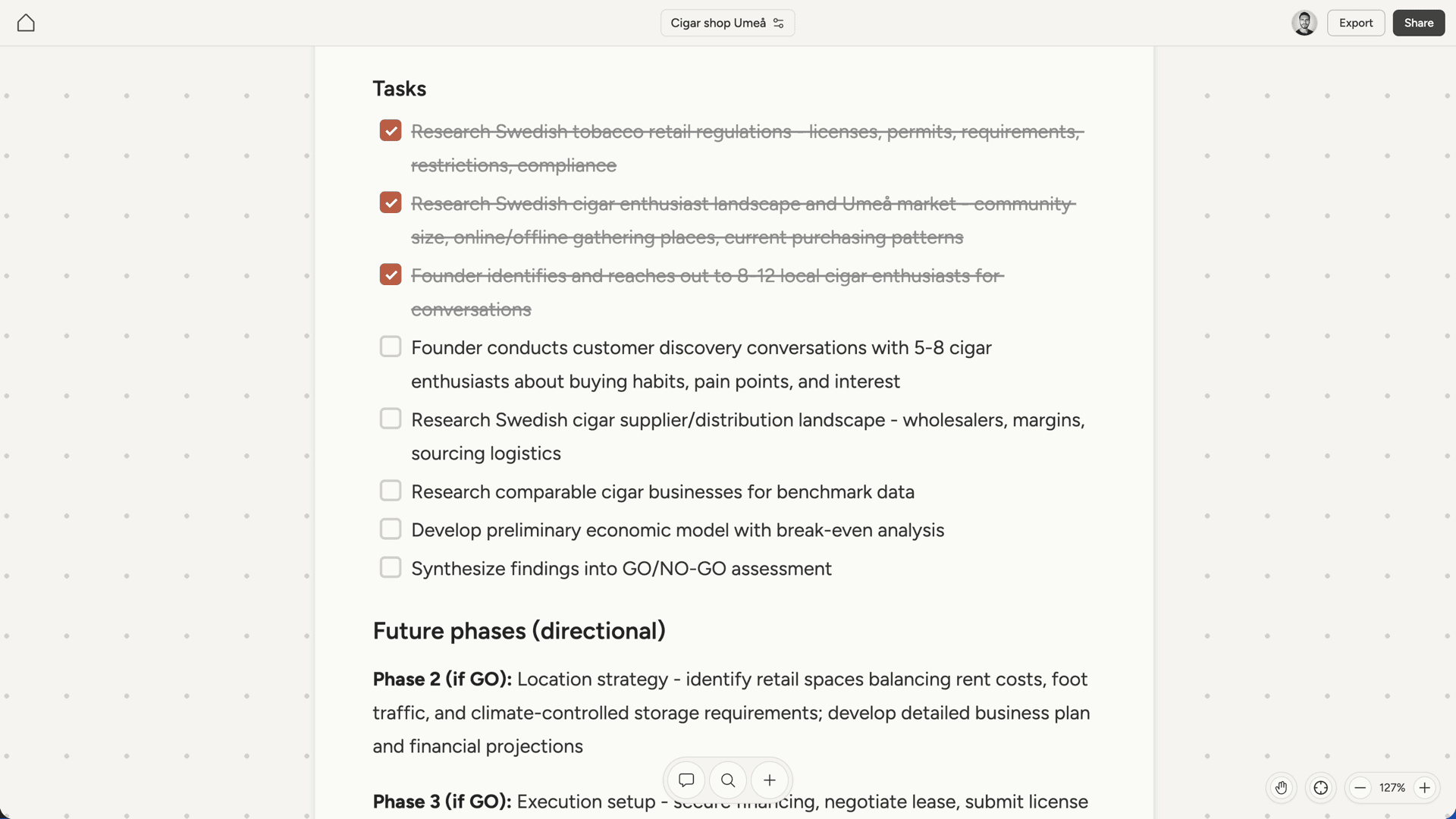 Plan document showing current phase tasks and future phases