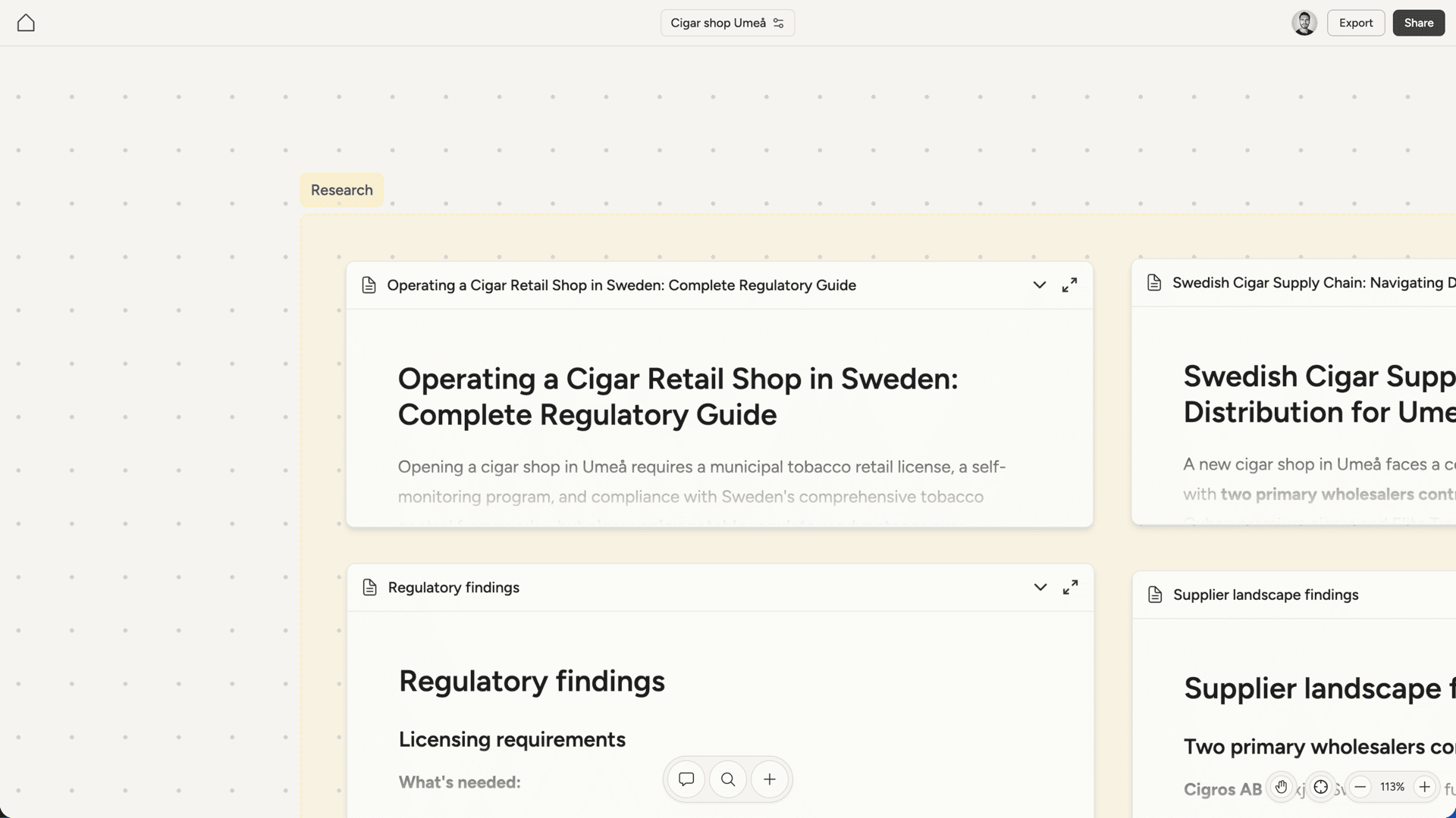 Section containing documents and notes with name tab visible