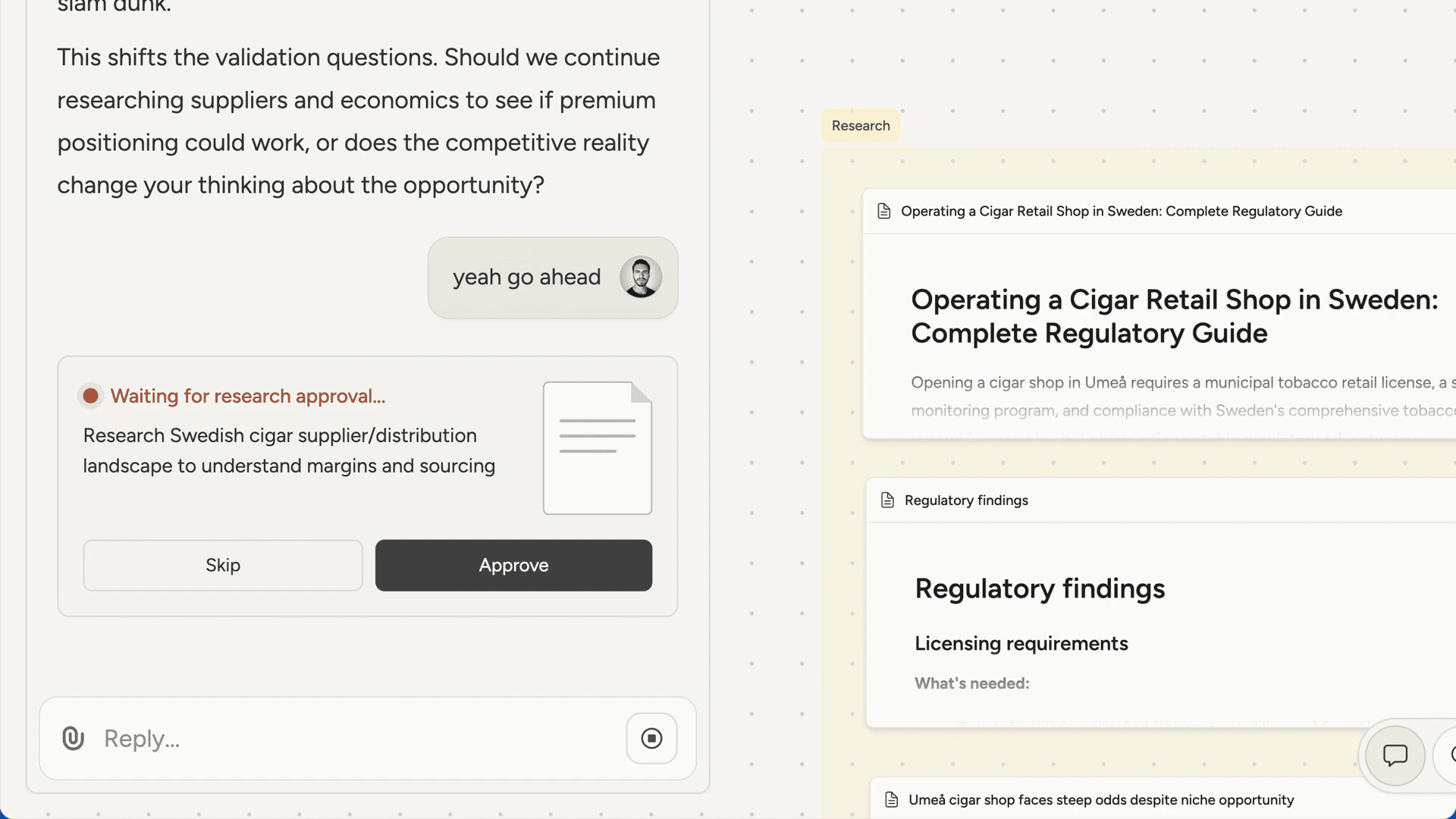 Research approval card