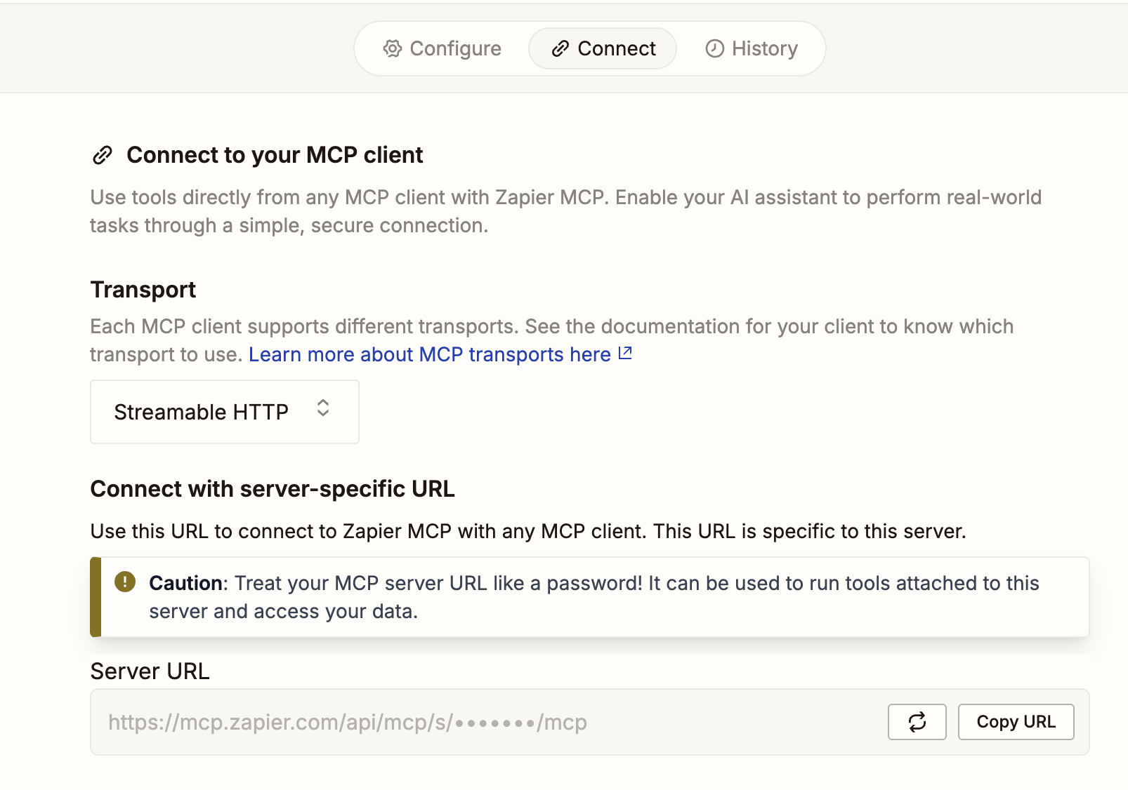 Copy MCP Server URL