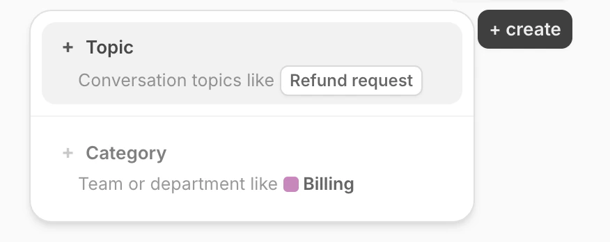 Create a topic or a new category using the “Create” button on the Topics page.