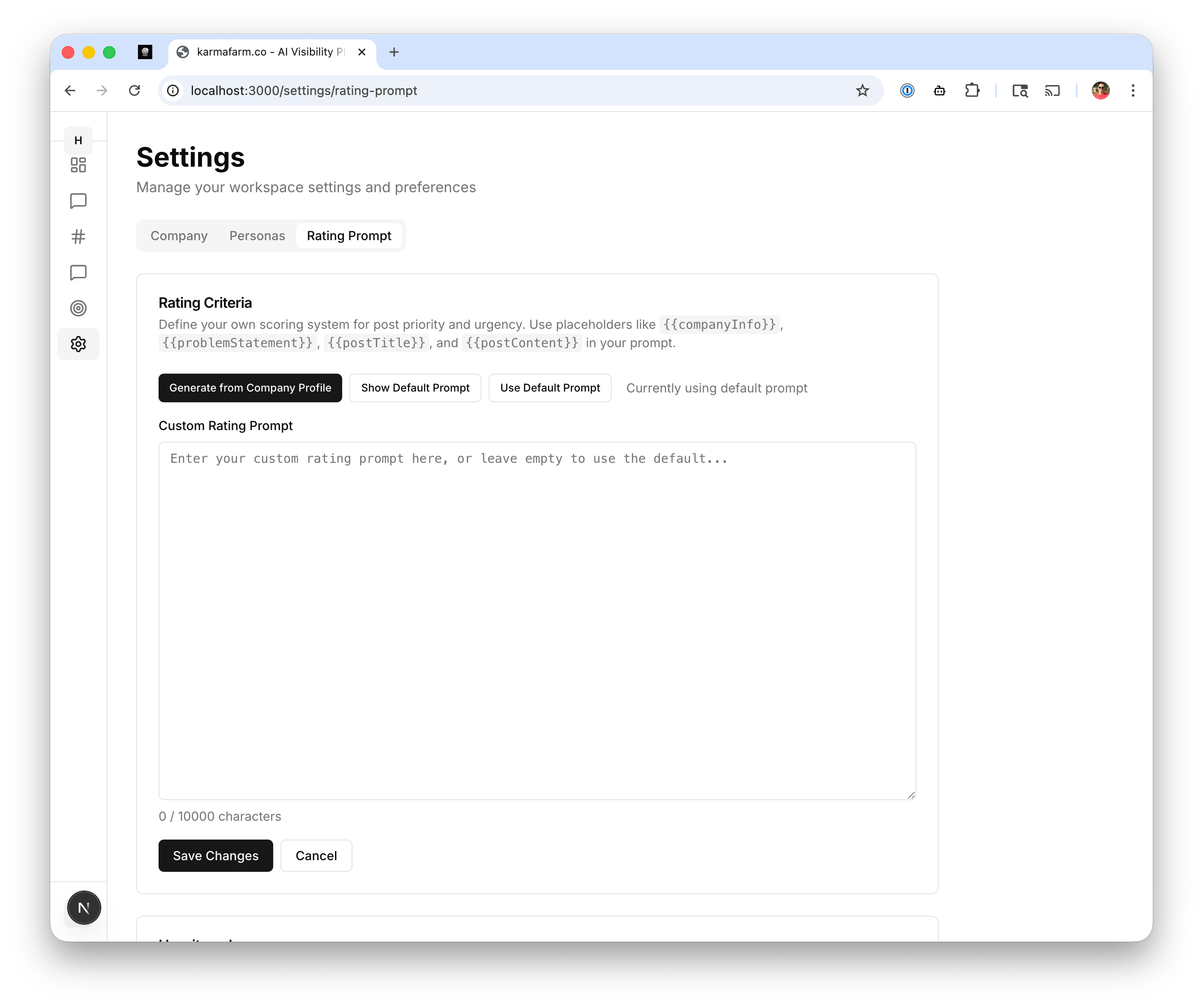 Rating Prompt Settings
