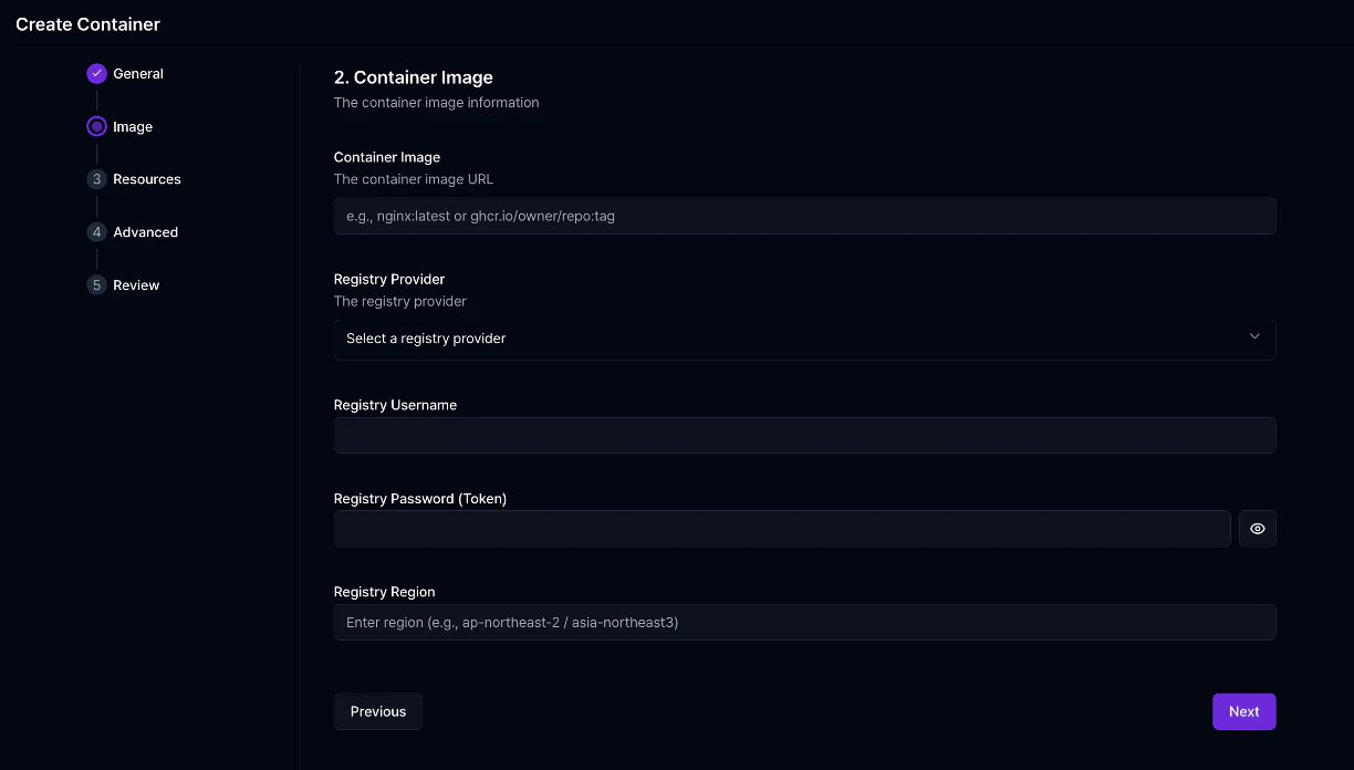 Container image settings