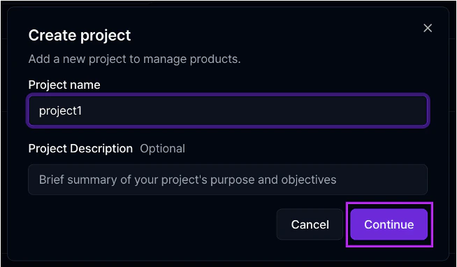 Create project dialog