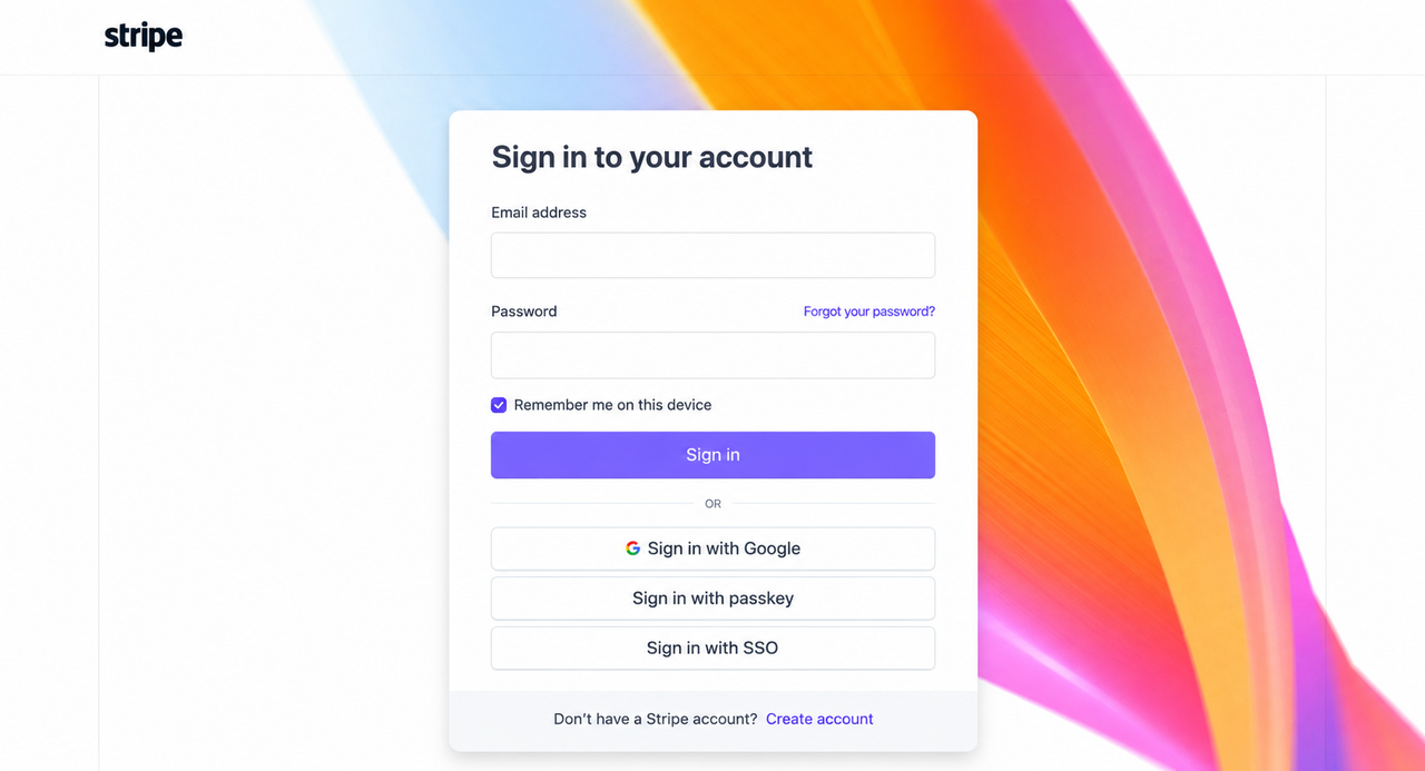 Signing in to the payment provider dashboard to retrieve the key