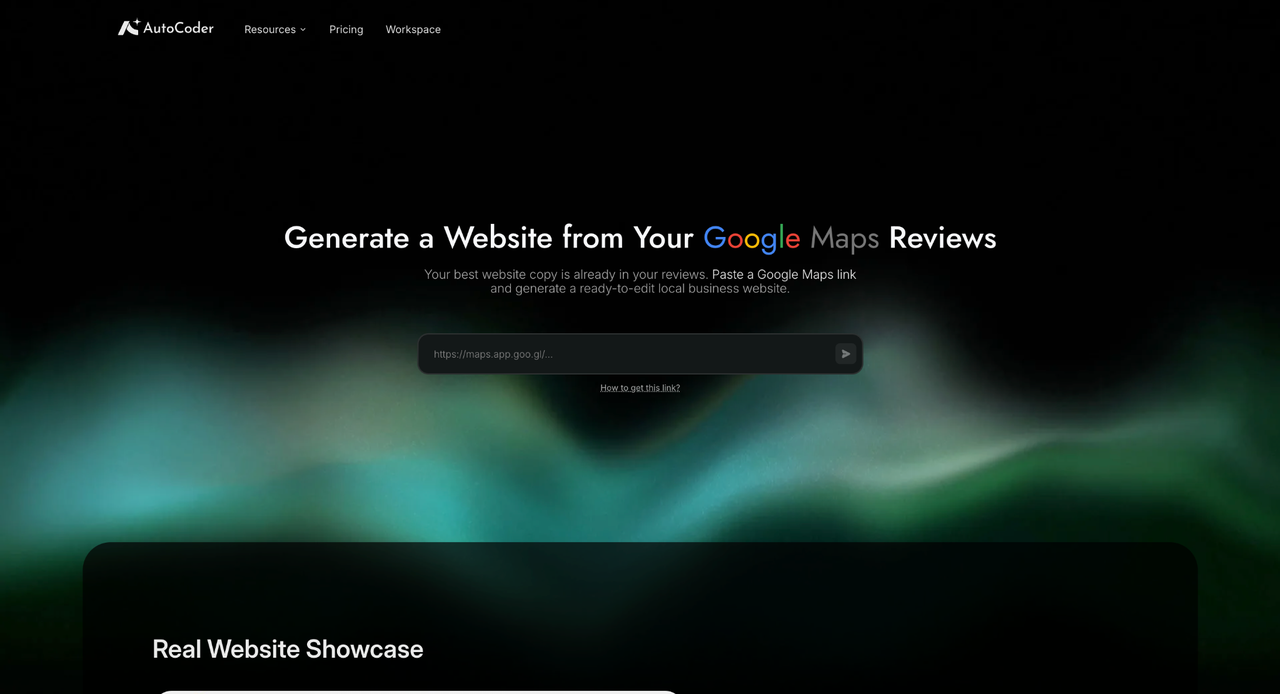 The Google Maps Website Generator input page