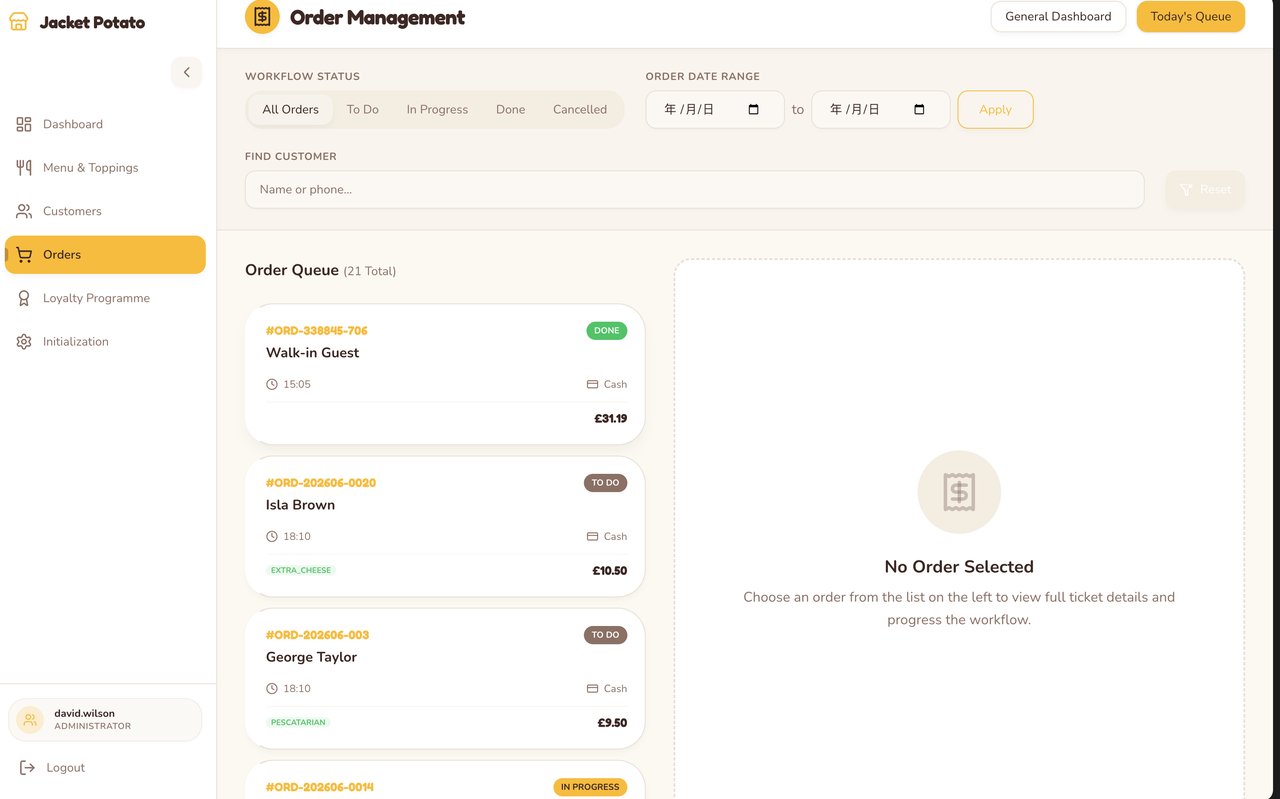 Order management view showing the live order queue, workflow status filters, and order details panel