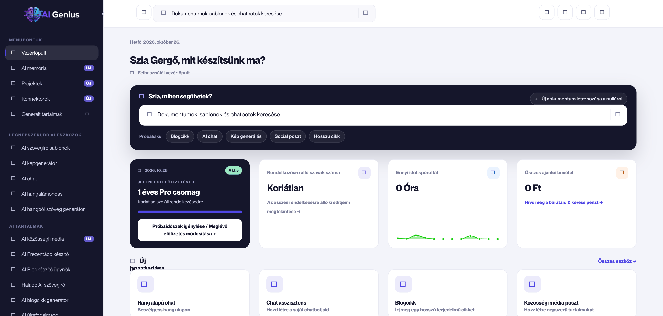 AI Genius Vezérlőpult
