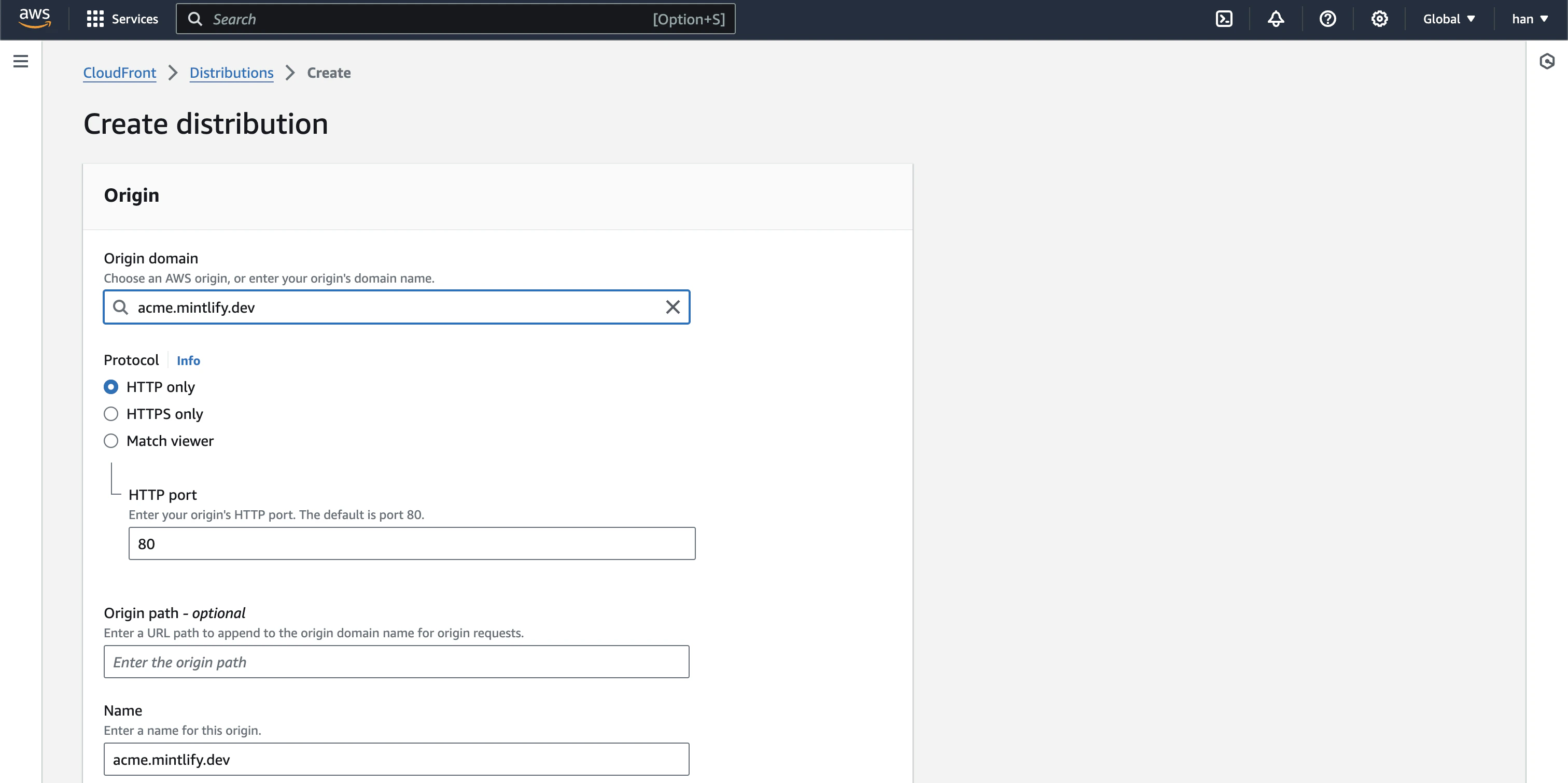 Cloudfront Origin name