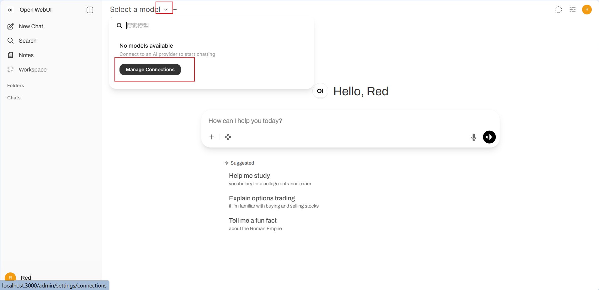 Open connection management from the model picker