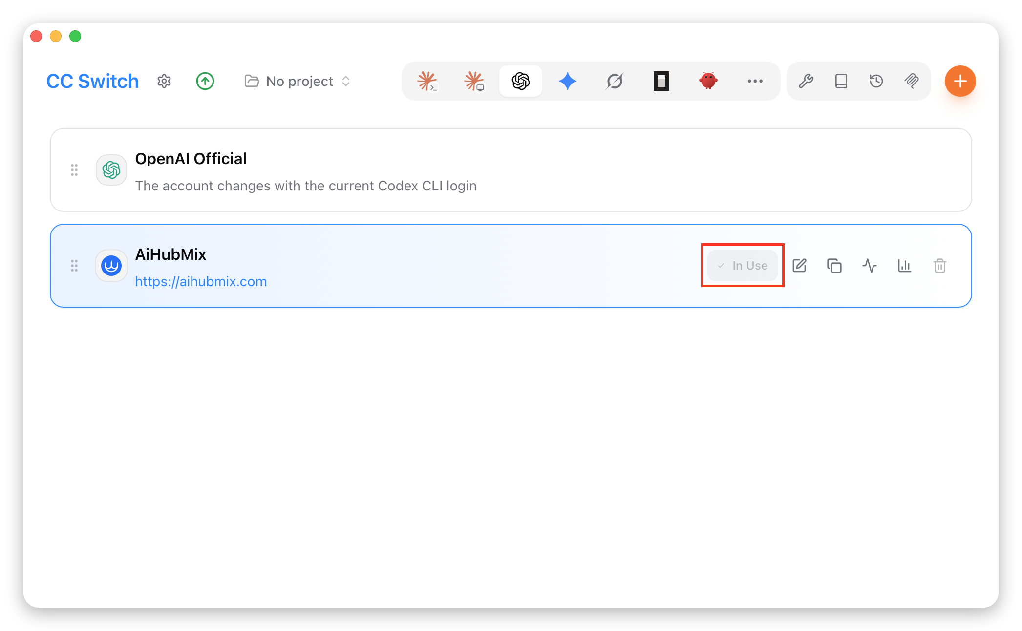 Activation du fournisseur AiHubMix dans CC-Switch