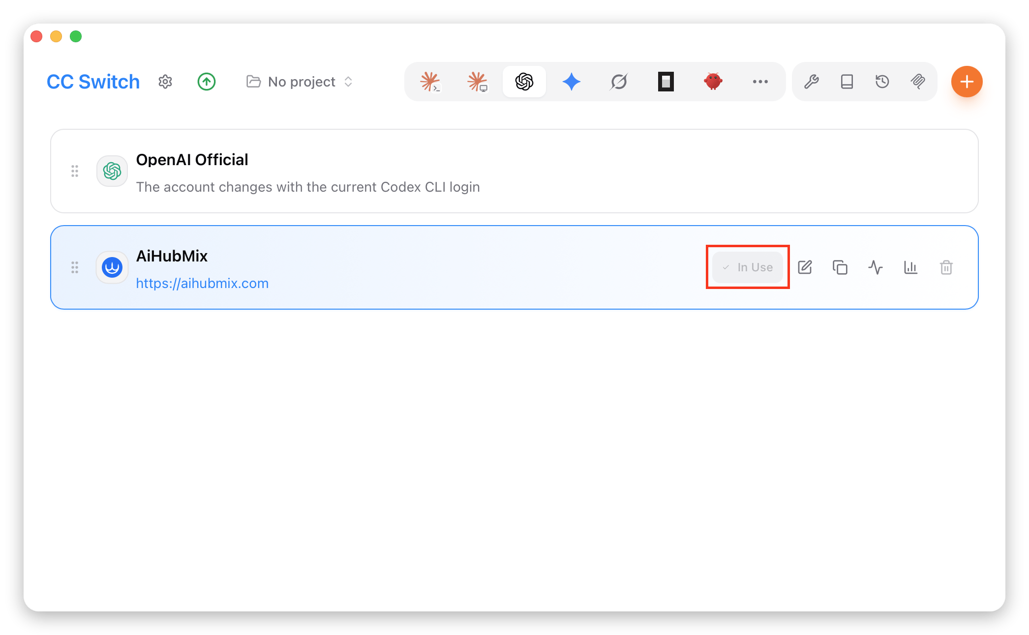 Activation du fournisseur AiHubMix dans CC-Switch