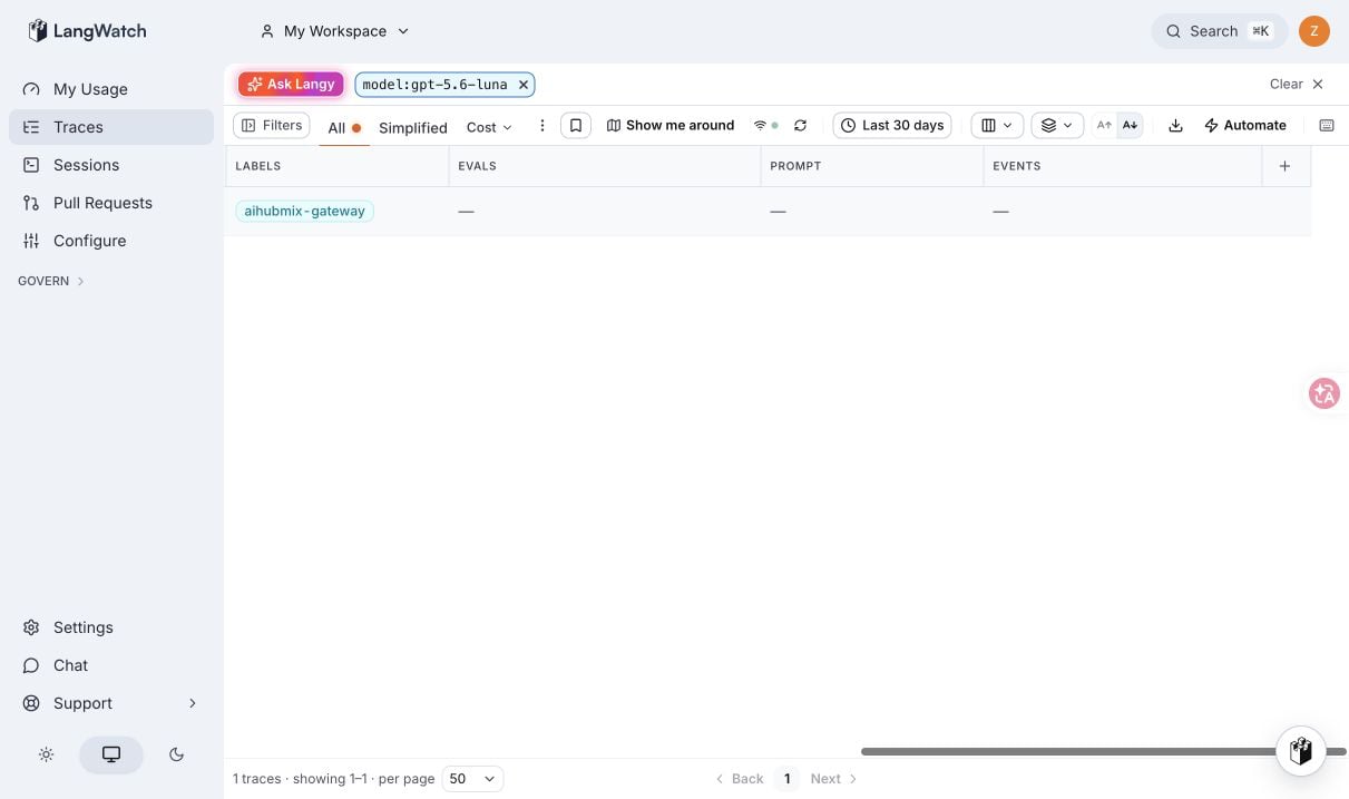 启用 Privacy 后 LangWatch 中为空的内容列