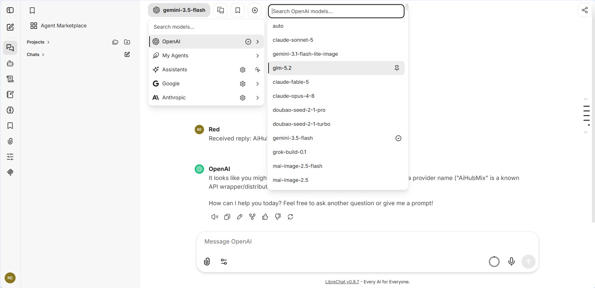LibreChat AIHubMix モデル選択