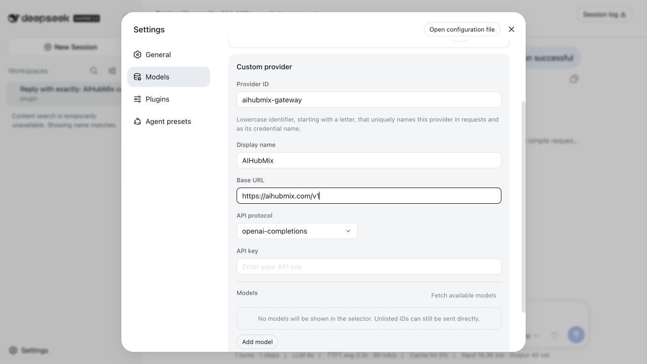Formular für einen benutzerdefinierten Anbieter in DeepSeek Harness
