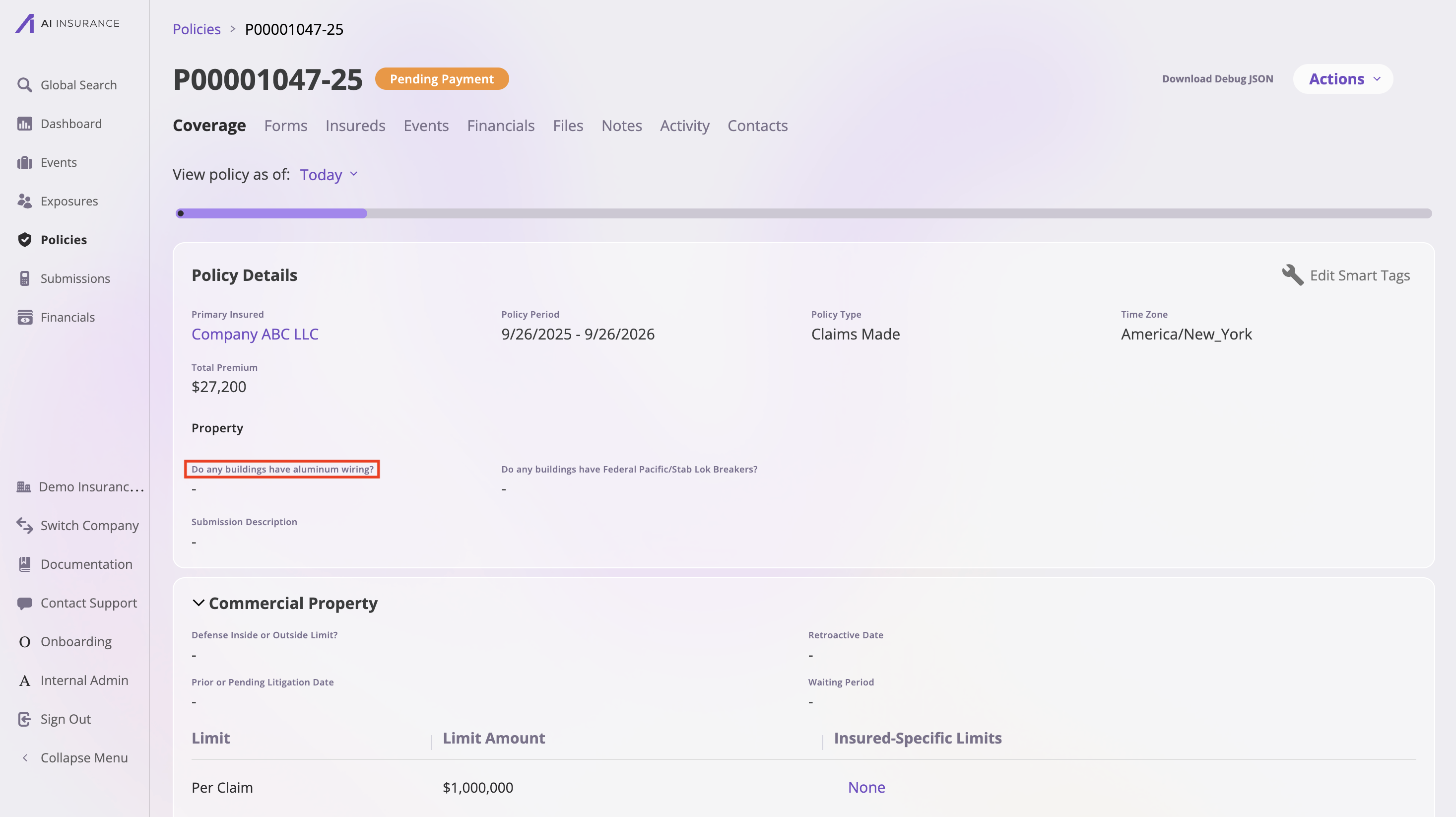 Policy field in application