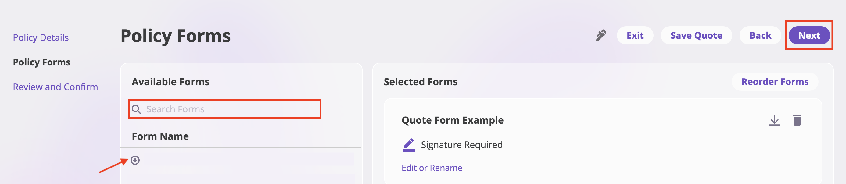 select form tab