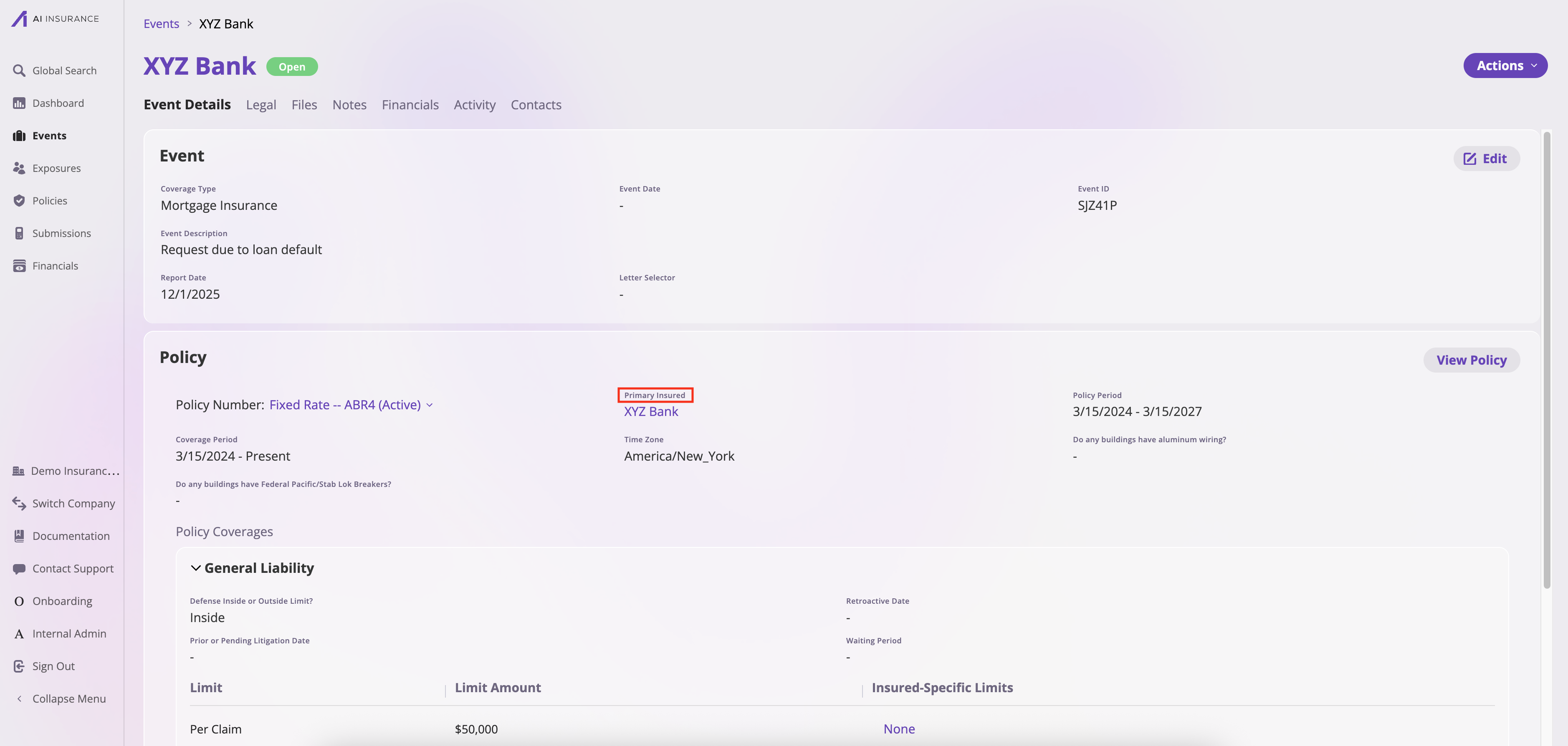 Event field in application