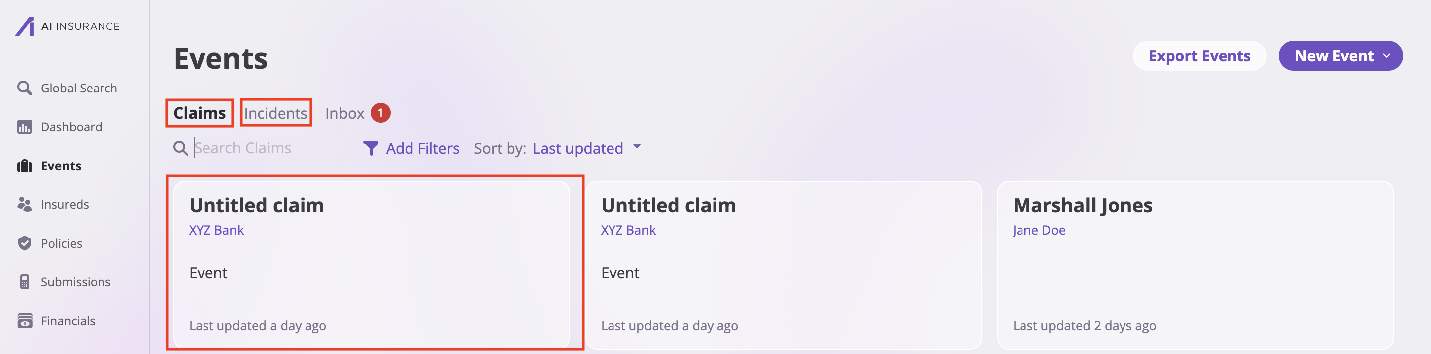 event claim record