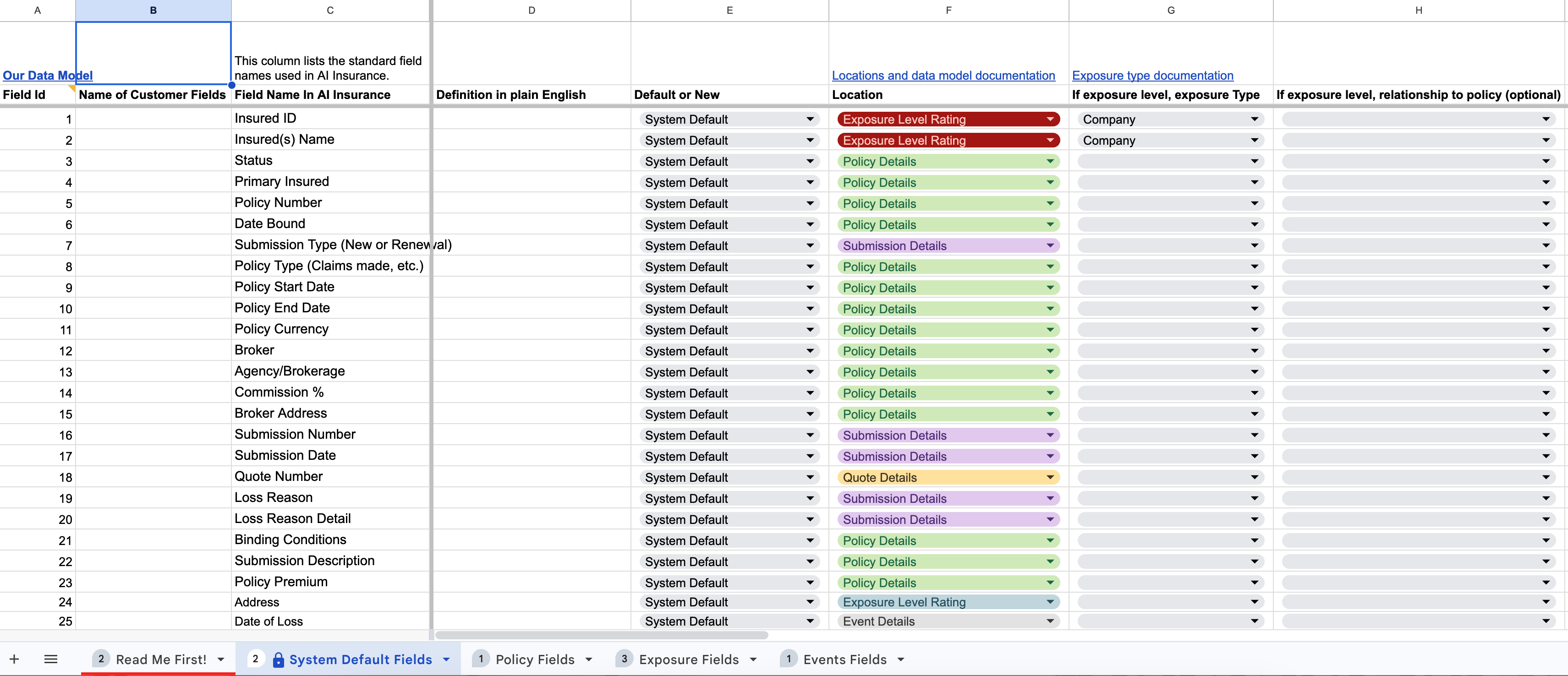 Exposure field in application