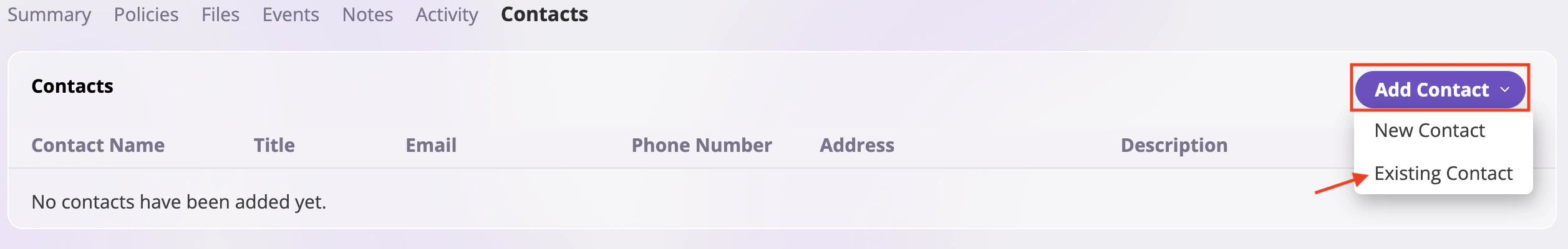 Add Existing Contact tab.png Screenshot2025 07 14at3 05 00PM Pn