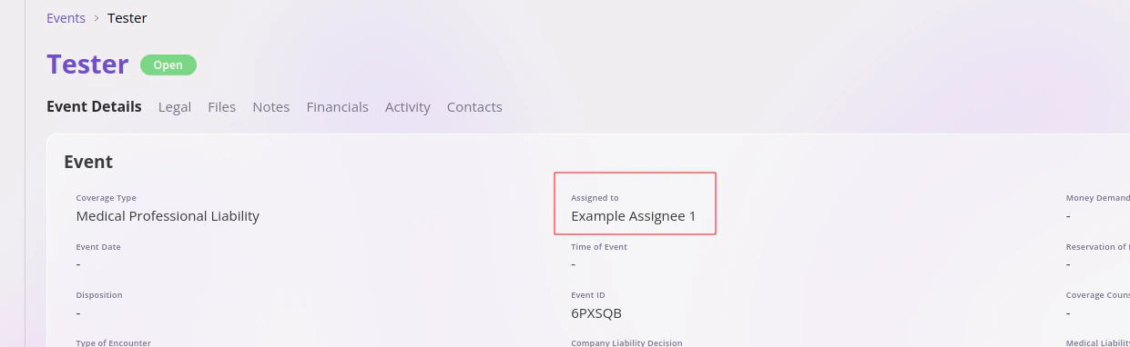 Event "Assigned To" field