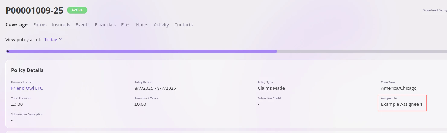 Policy "Assigned To" field