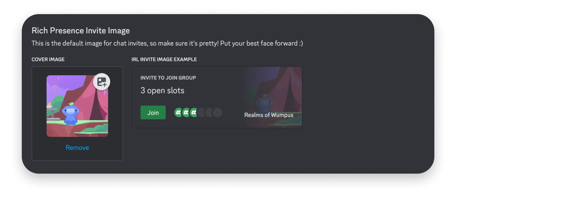 Rich Presence invite image in app settings