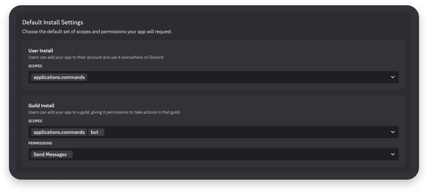 Default Install Settings