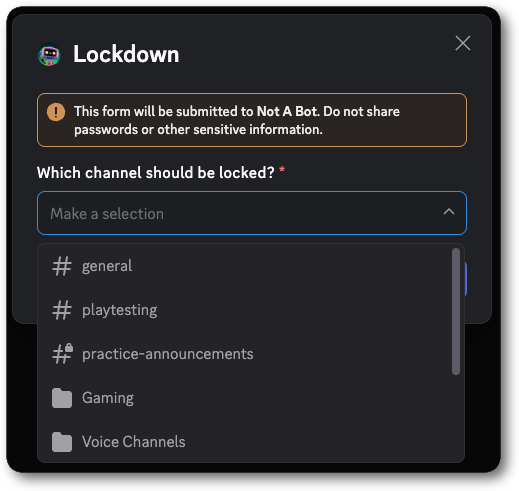 Example of a modal with a Channel Select