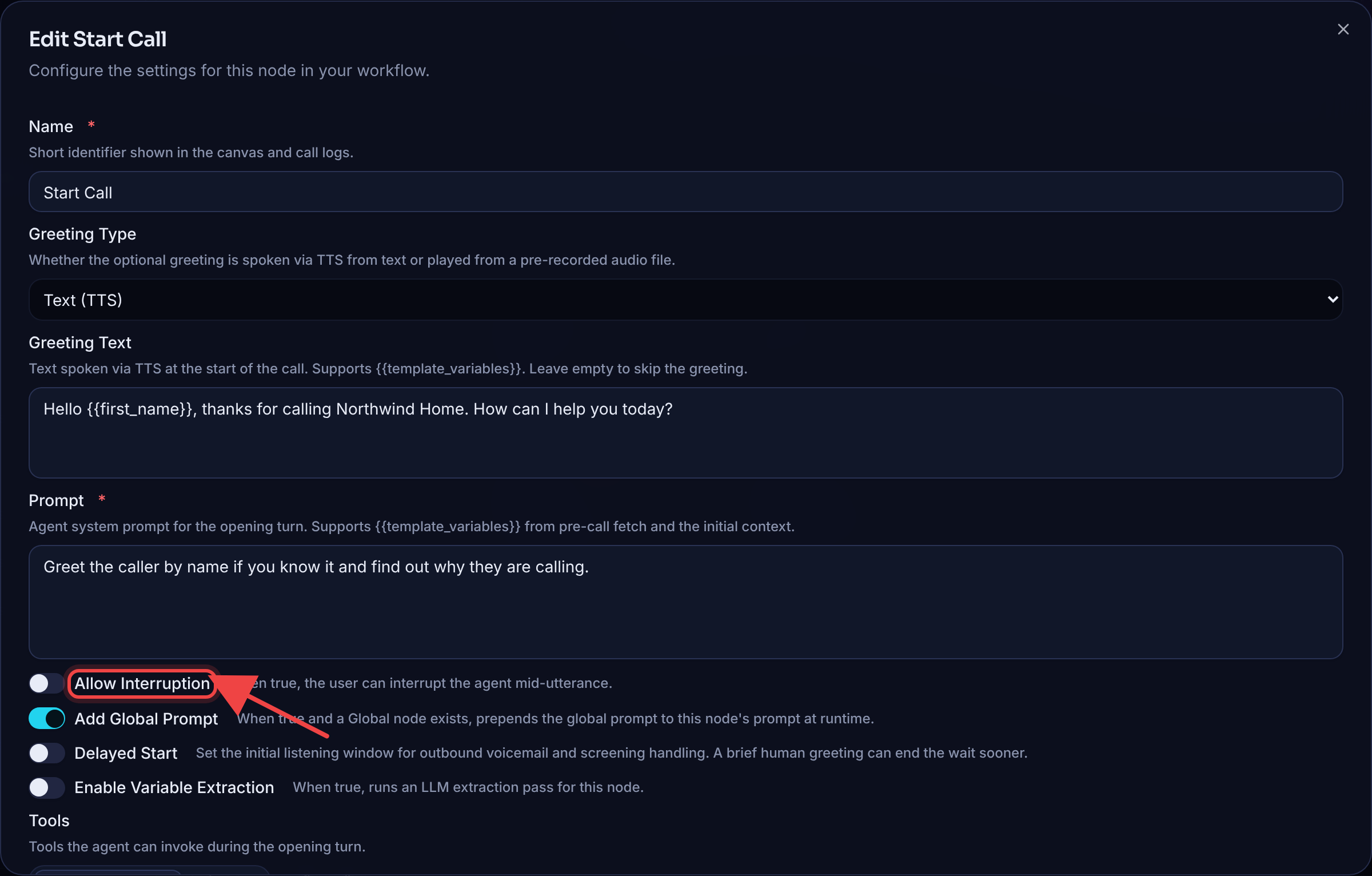 Allow Interruption Toggle