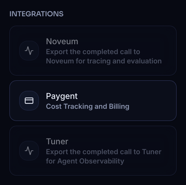 AiLunaPro Integrations panel showing QA Analysis, Tuner, and Webhook