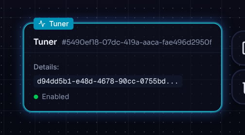 Tuner node on the canvas showing configured and enabled