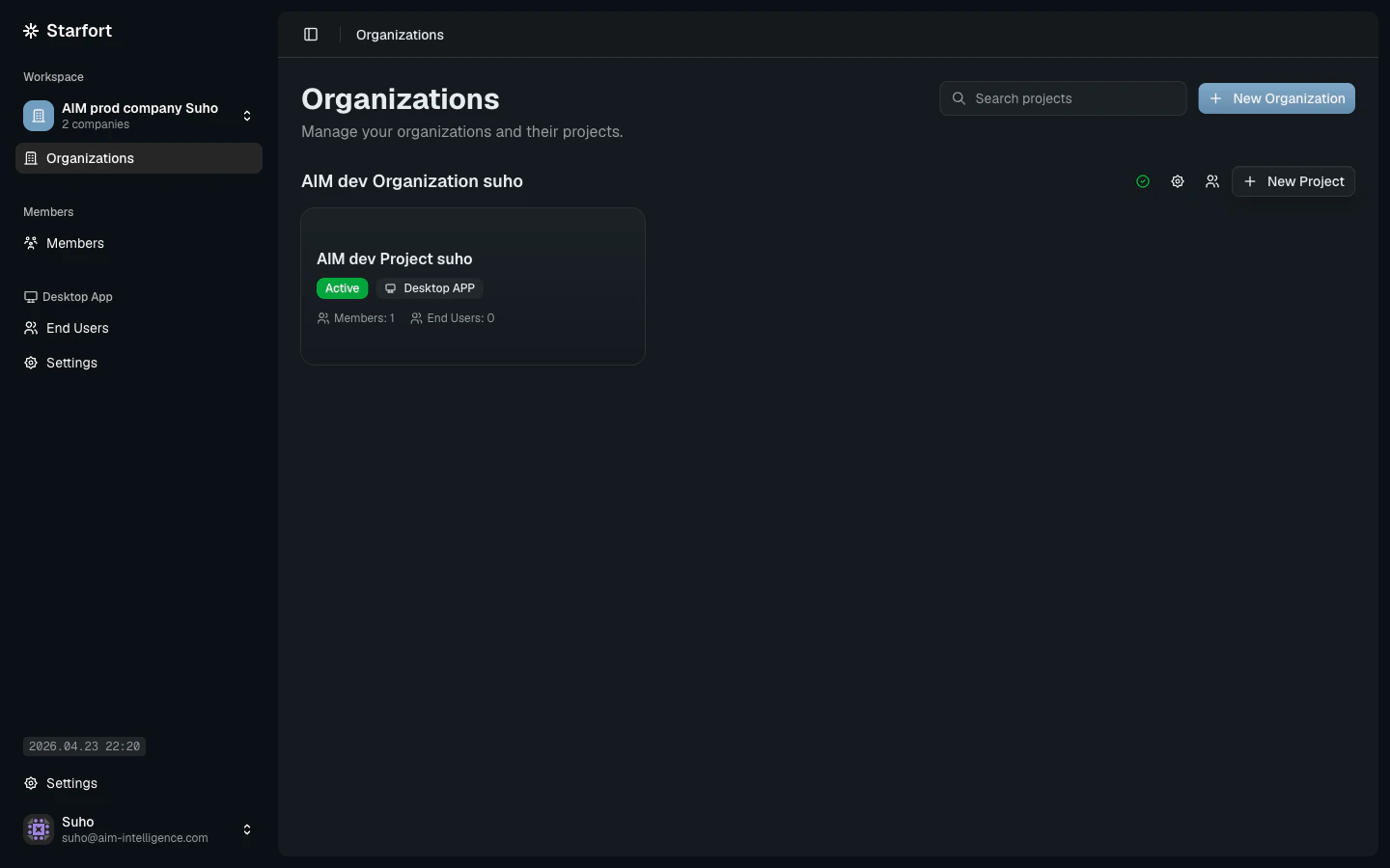 Project 카드가 보이는 Citadel Organizations 워크스페이스