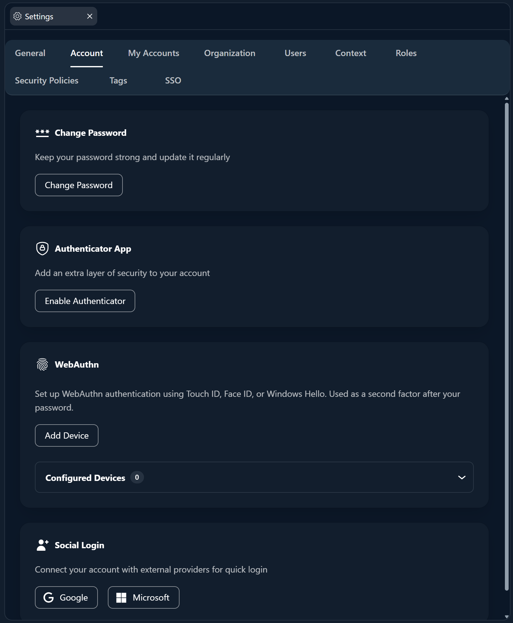 The account settings