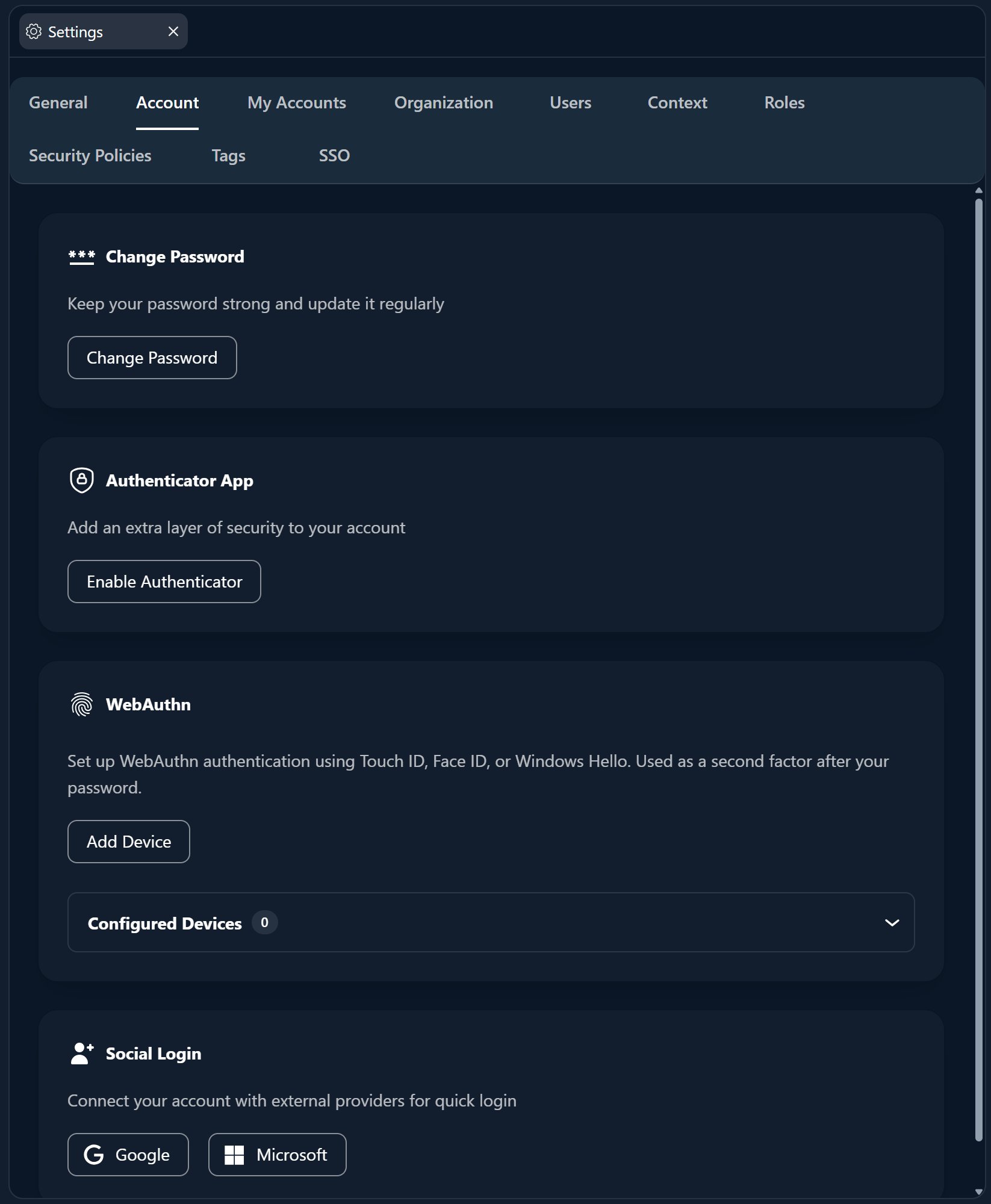 The account settings