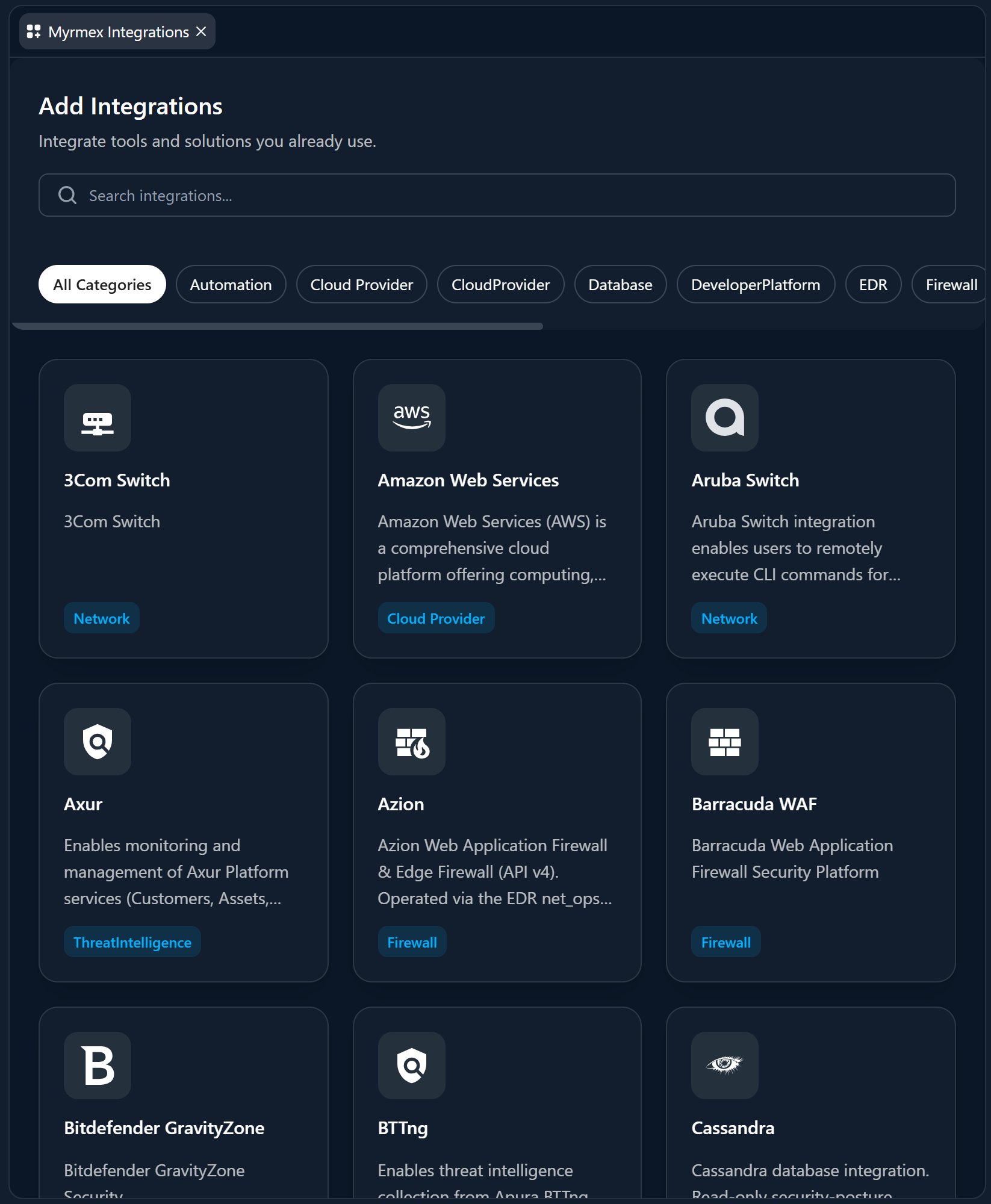 The Add Integration catalog of connectors