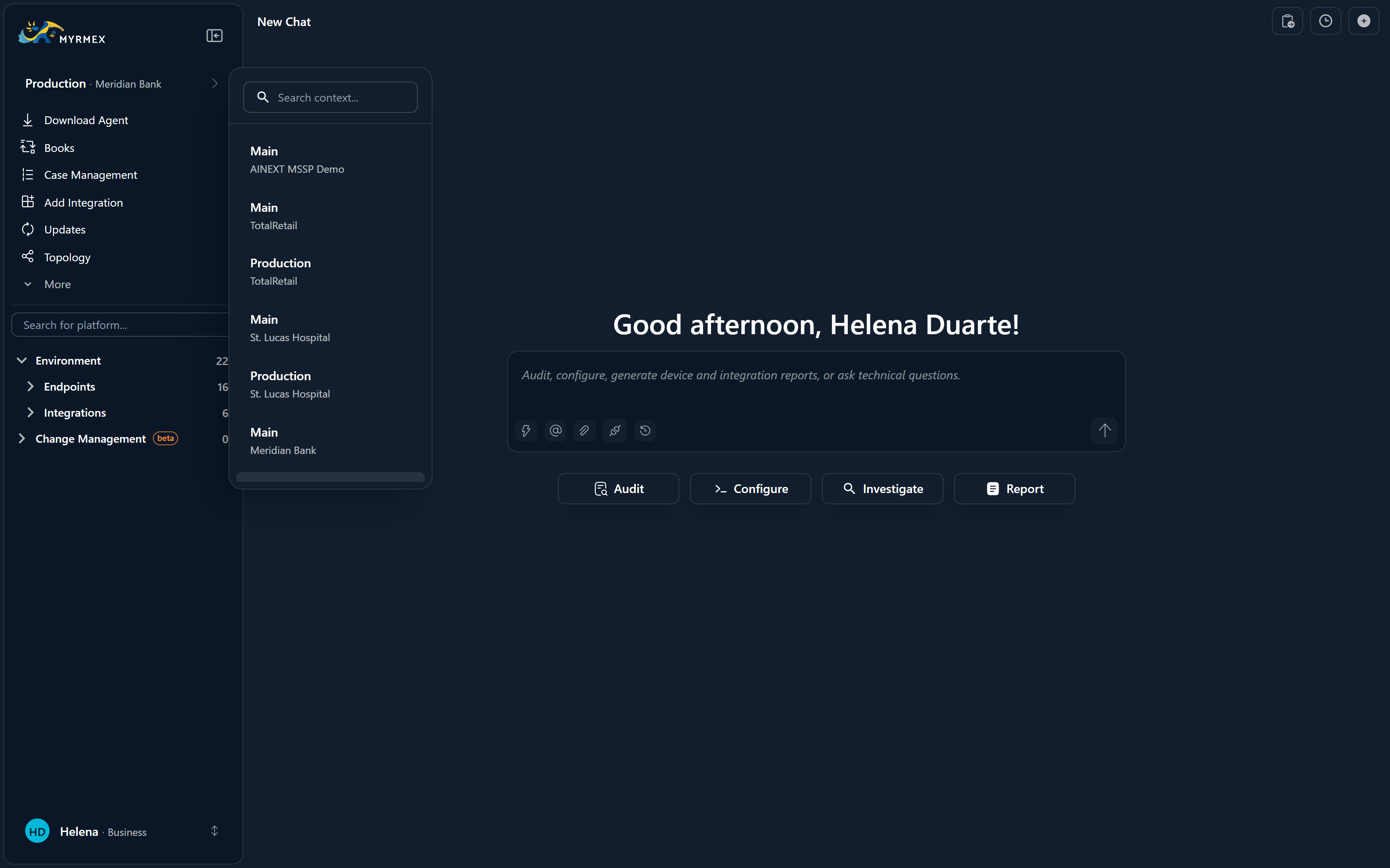 The organization switcher, listing the organizations you belong to