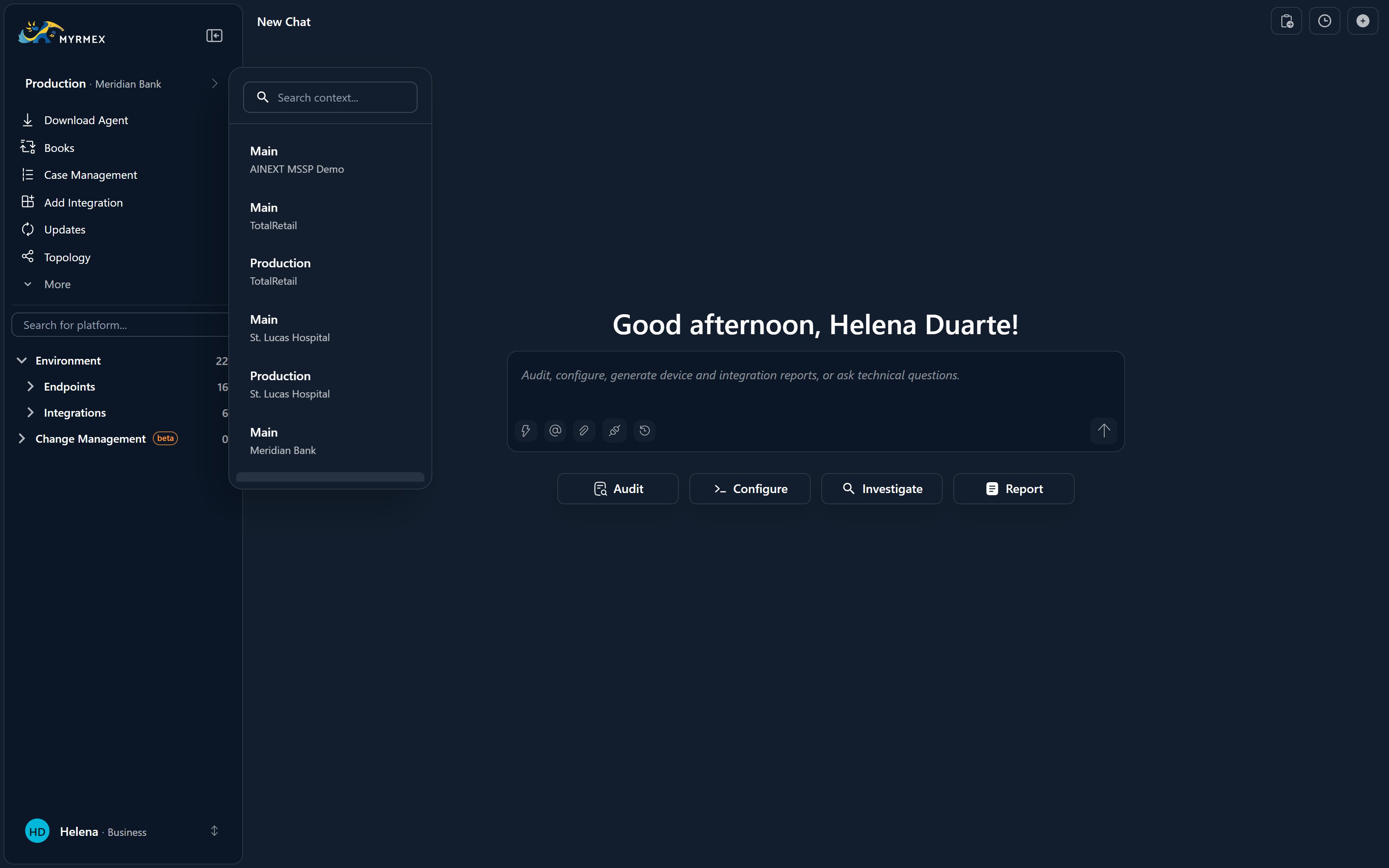 The organization switcher, listing the organizations you belong to