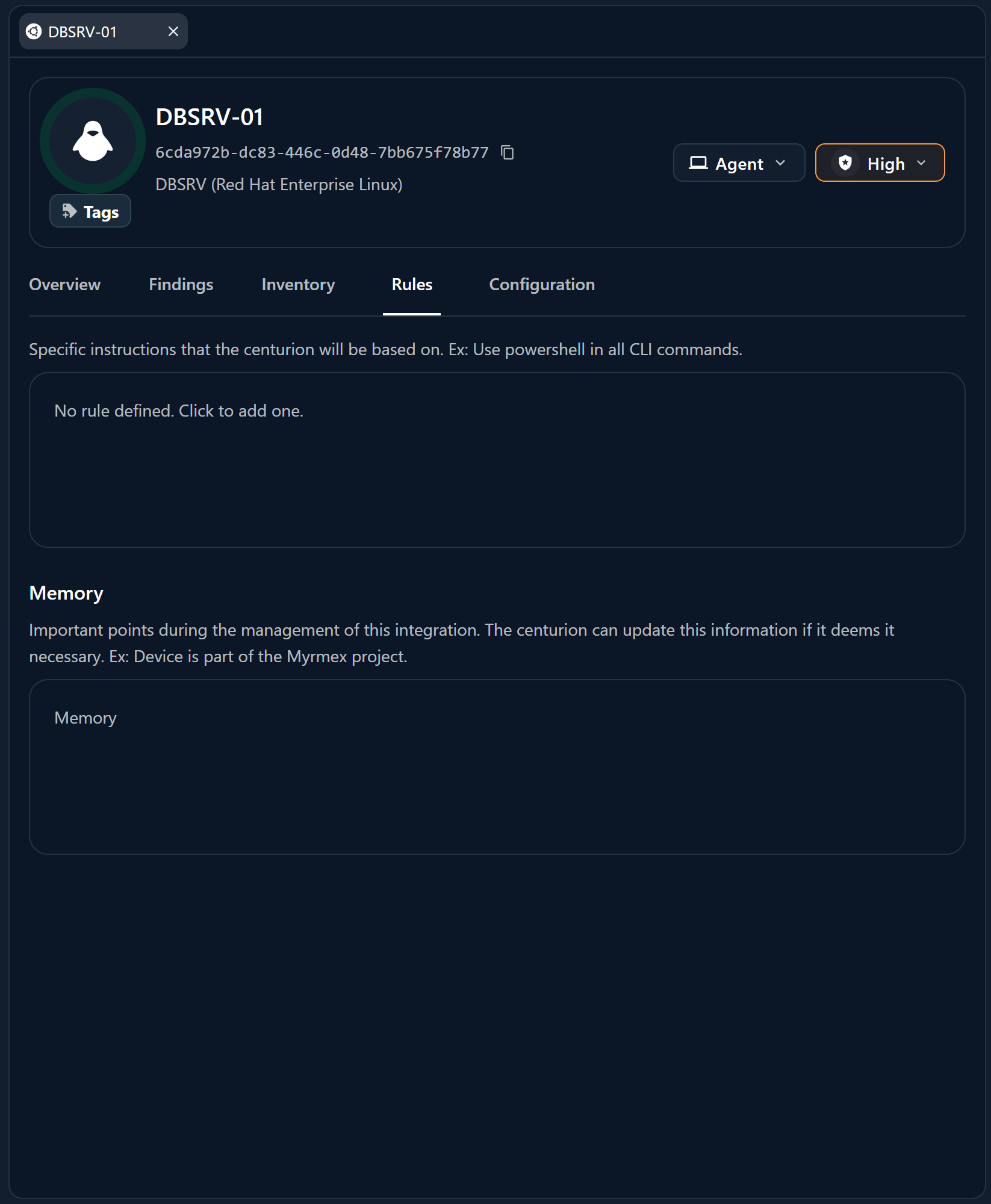 The rule editor for a folder