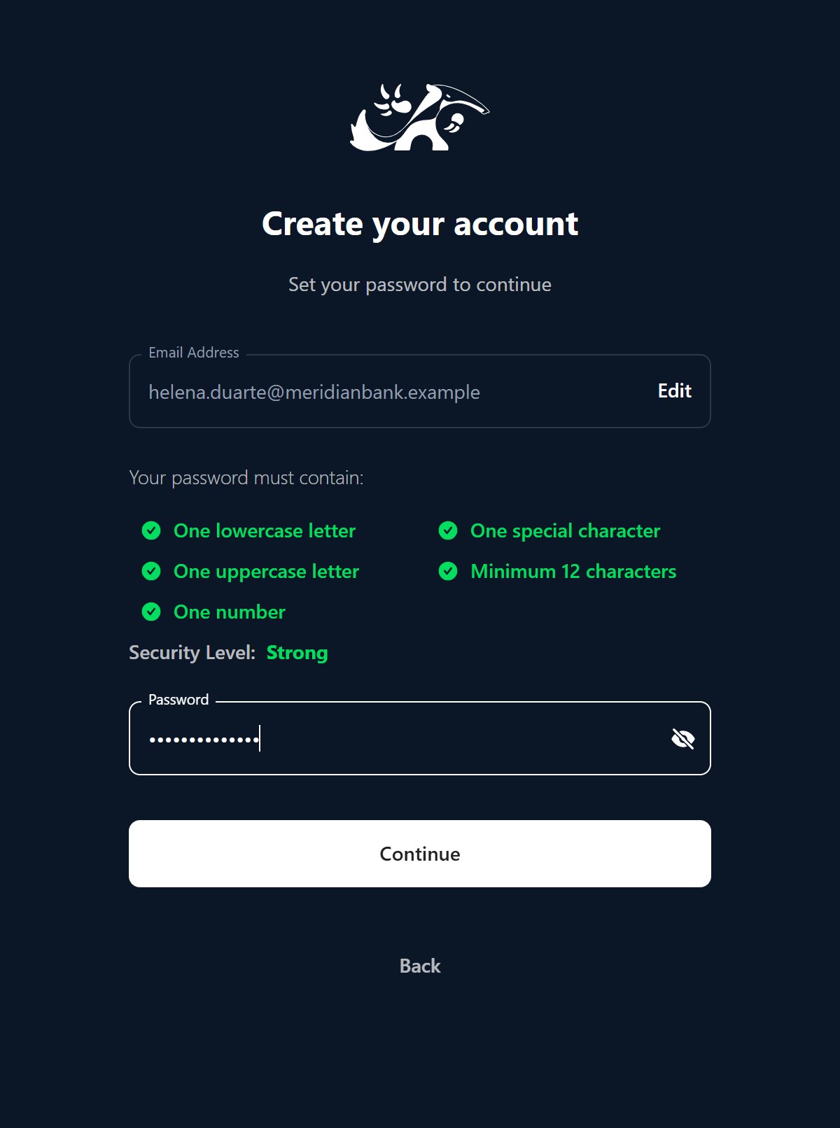 The password creation screen, with every requirement met