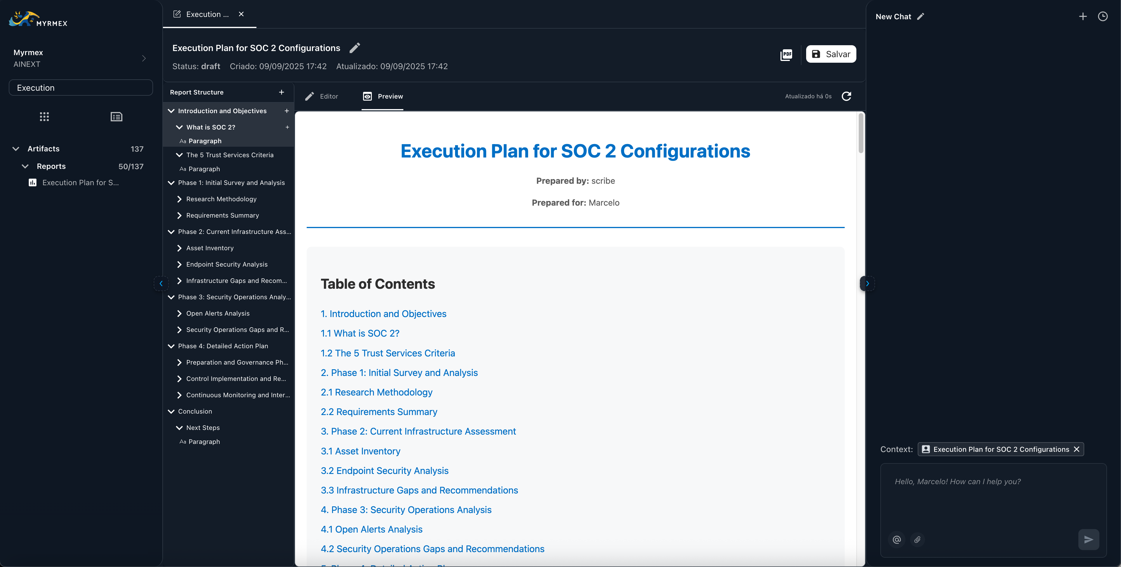 Myrmex platform report management and documentation generation