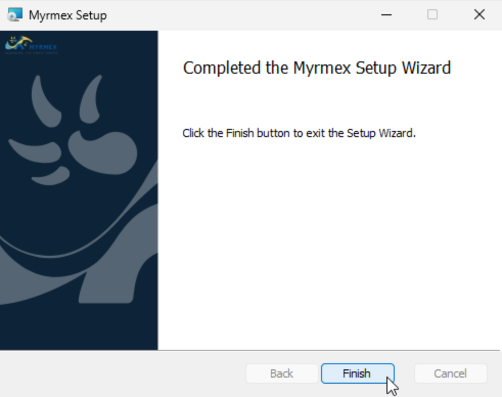 Completed the Myrmex setup wizard