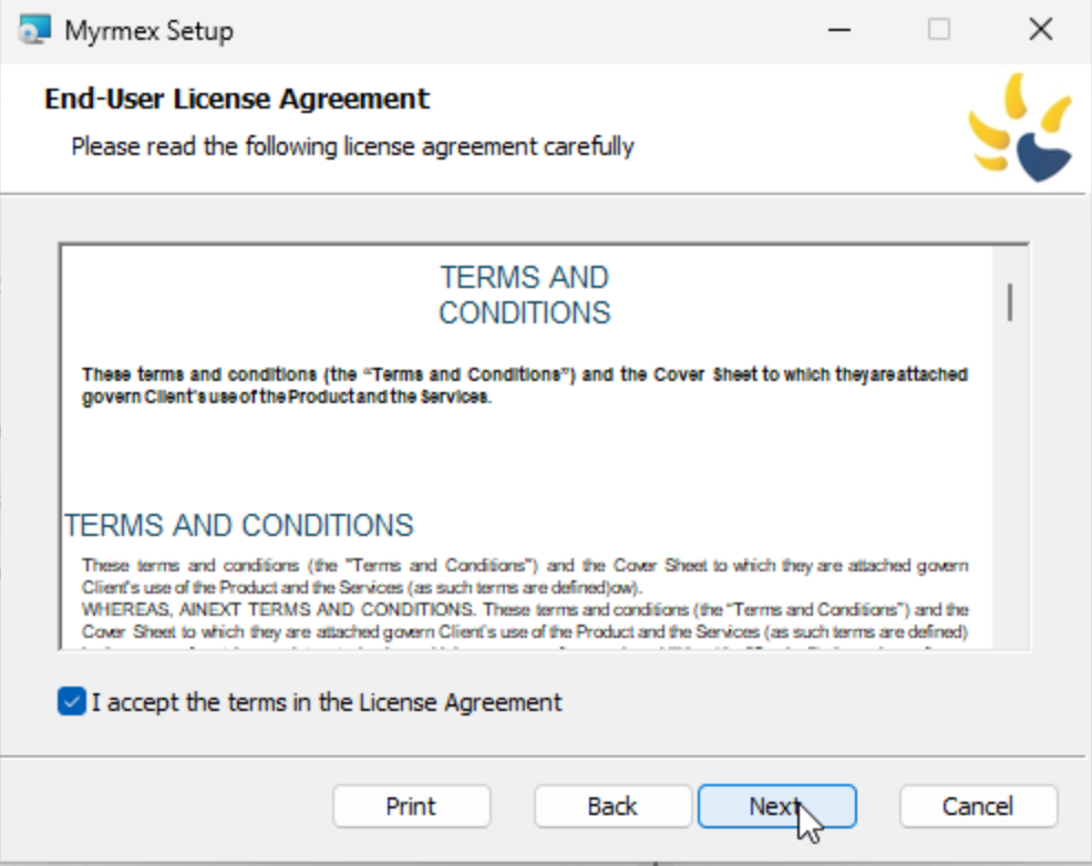 Next - End-User license Agreement