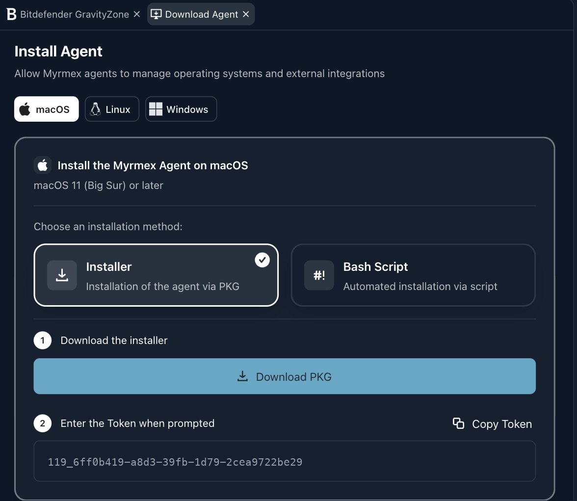 The Install Agent screen, with the operating system chosen and the installation token ready to copy