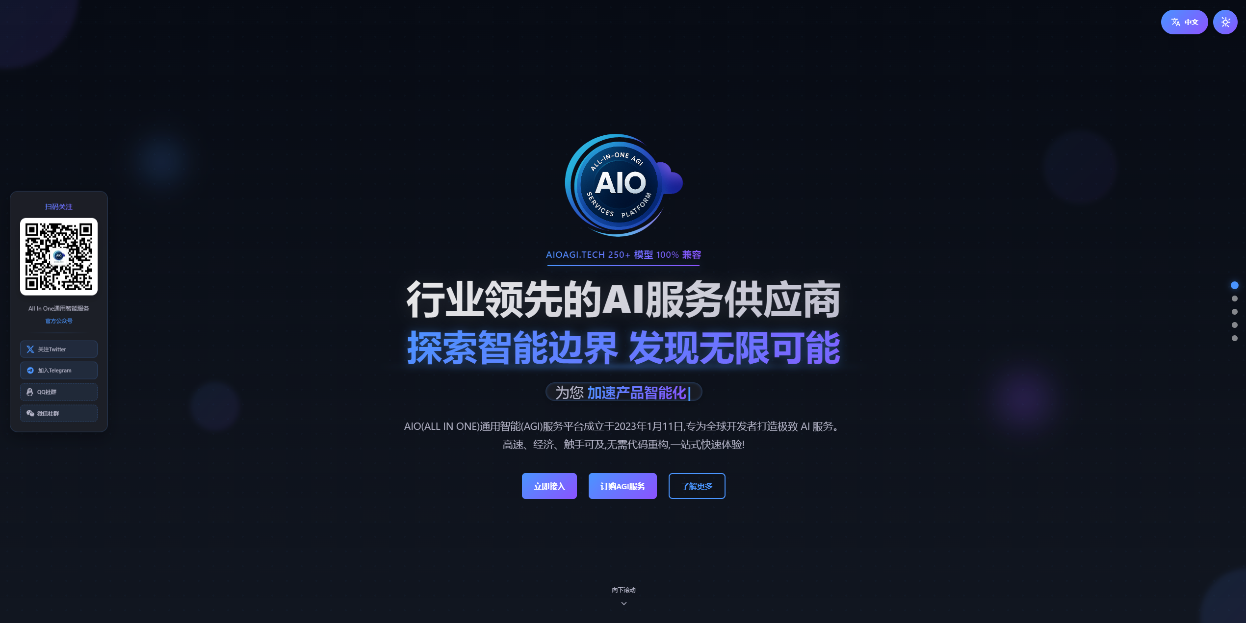 AIOAGI 通用智能服务平台首页展示