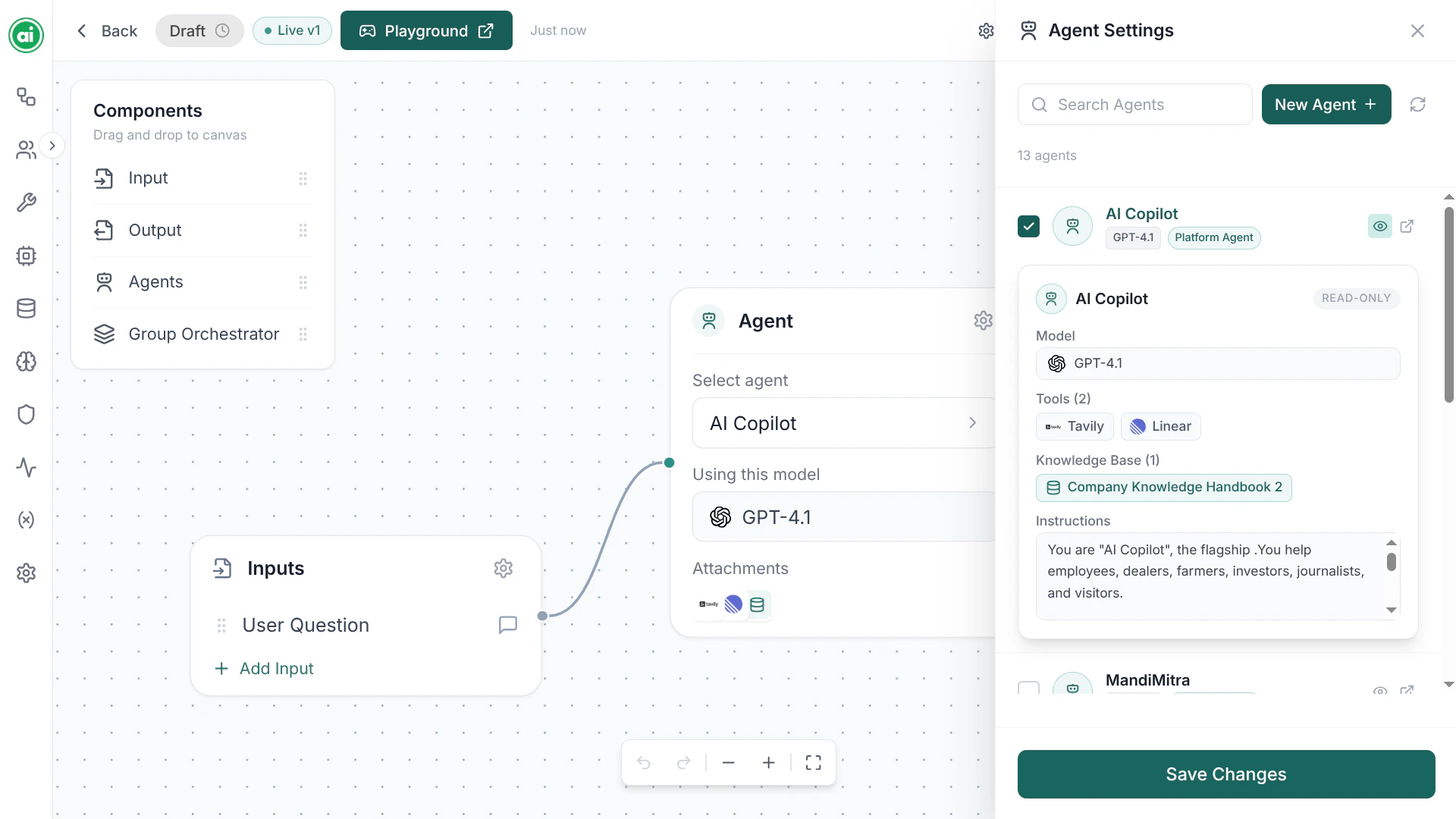 Agent configuration panel