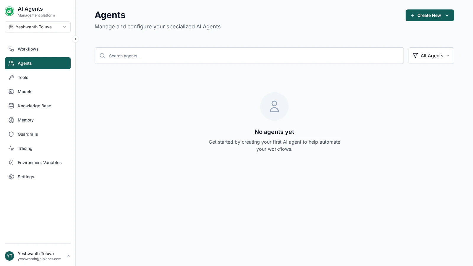 Agents management page