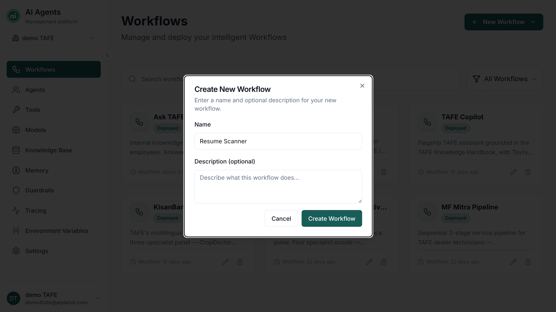 Create New Workflow modal