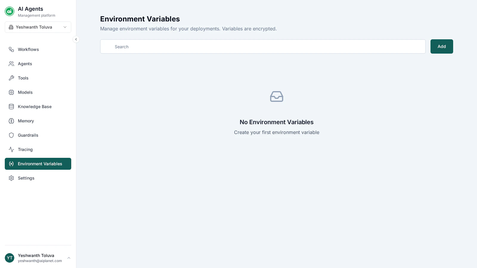 Environment Variables page